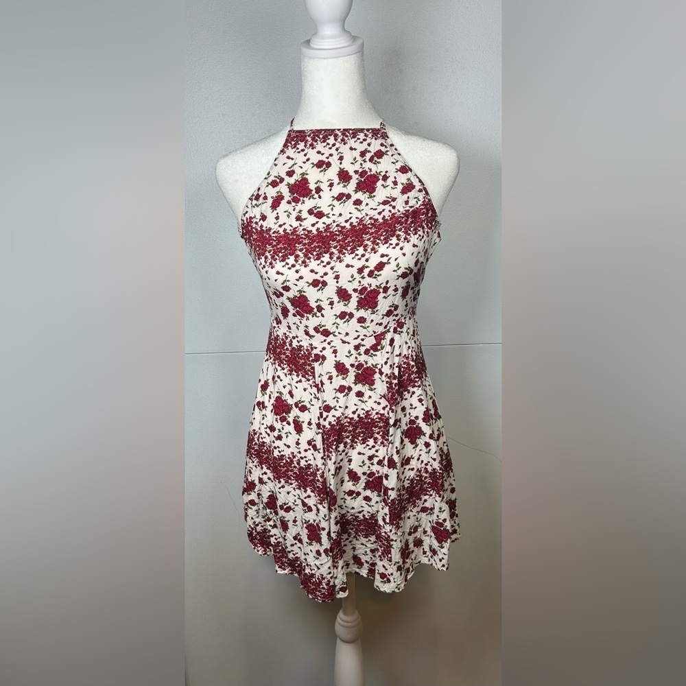 Anthropologie Brandy Melville White/Burgundy Floral Mini Dress. Size Small.